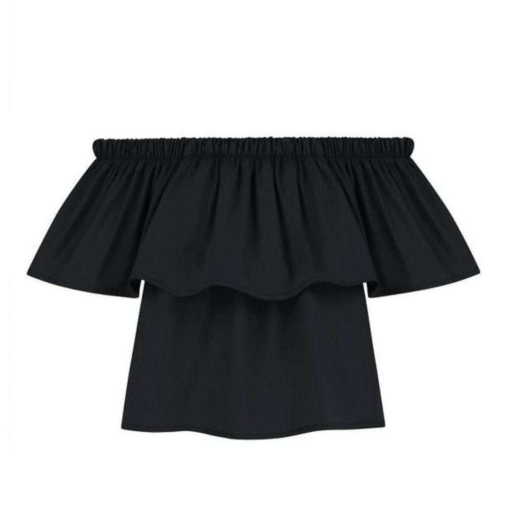 Abercrombie & Fitch Black Off the Shoulder Flowy Ruffle Top Size Women's XS